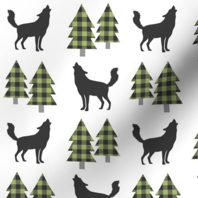 Wolves and Trees (jungle green / onyx plaid)