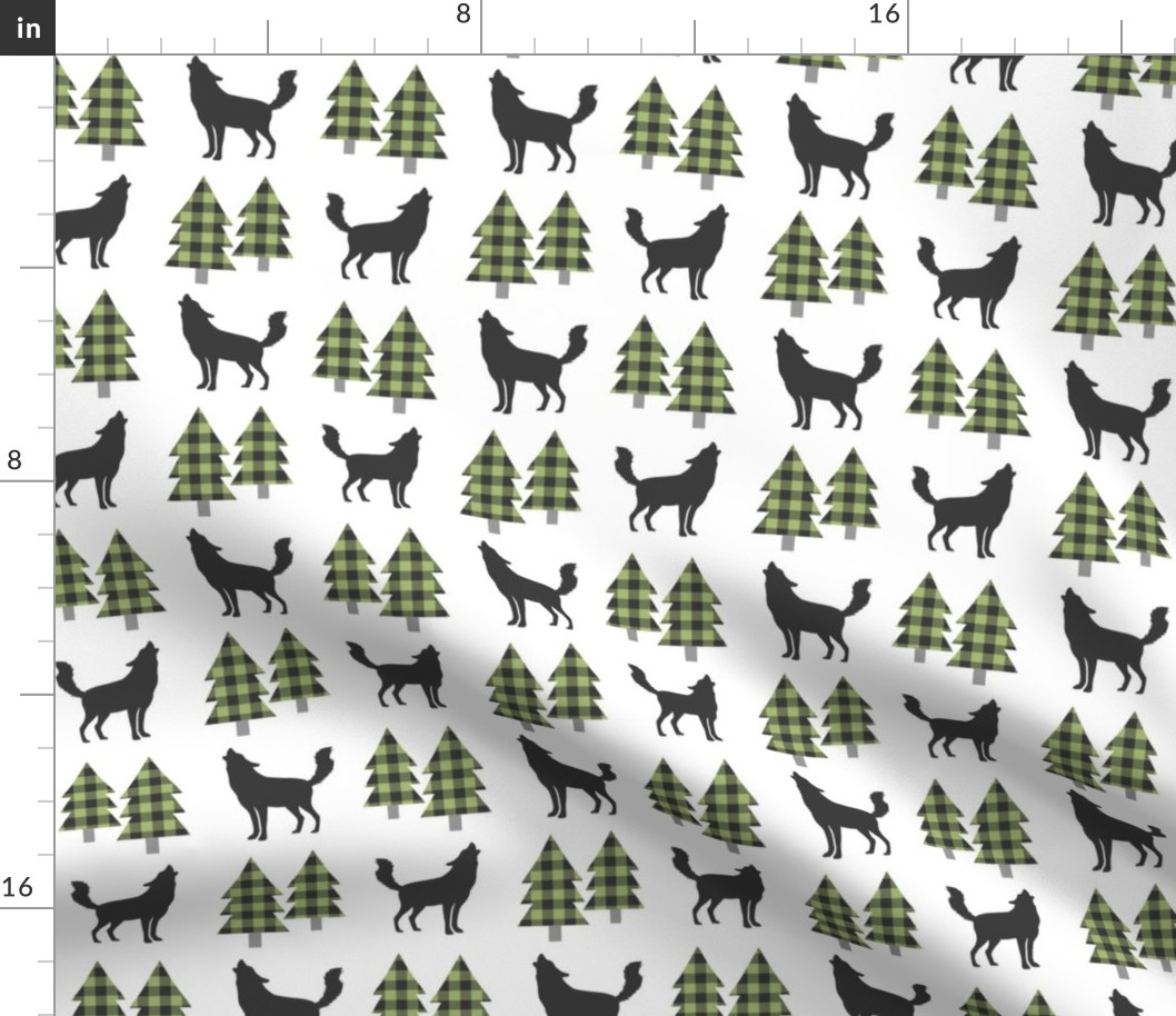 Wolves and Trees (jungle green / onyx plaid)