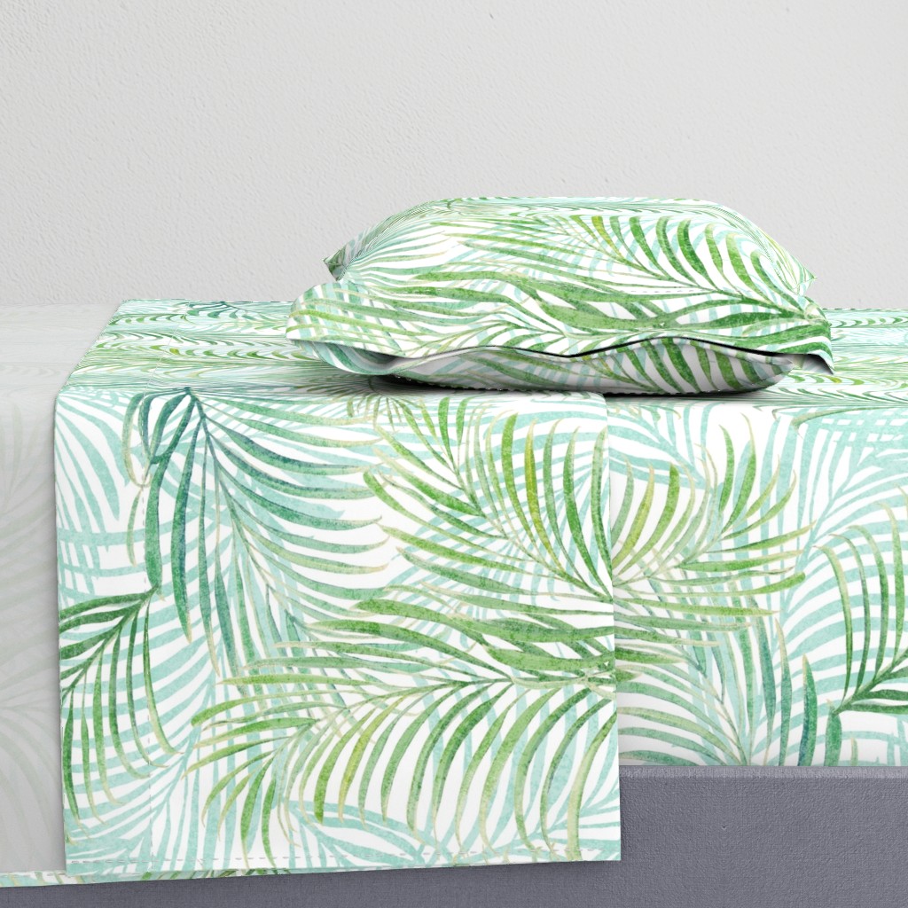 Breezy Palms Soft Green on White 150L