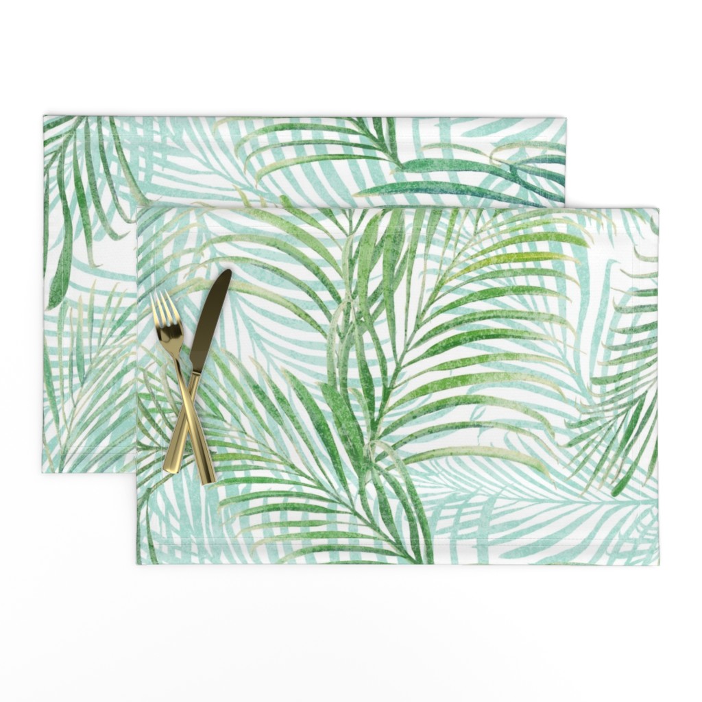 Breezy Palms Soft Green on White 150L