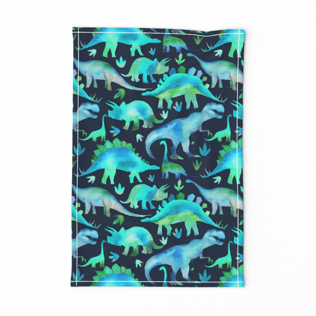 Blue and green dinosaurs - blue background