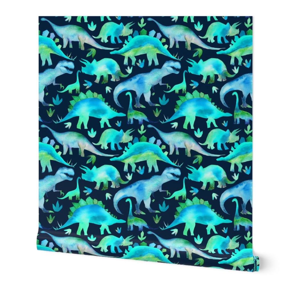 Blue and green dinosaurs - blue background