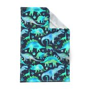 Blue and green dinosaurs - blue background