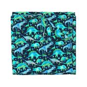 Blue and green dinosaurs - blue background