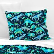 Blue and green dinosaurs - blue background