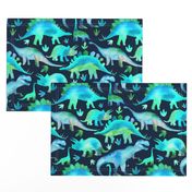 Blue and green dinosaurs - blue background