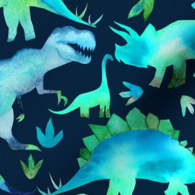 Blue and green dinosaurs - blue background