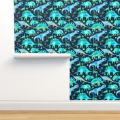 Blue and green dinosaurs - blue background