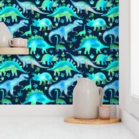 Blue and green dinosaurs - blue background