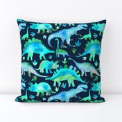 Blue and green dinosaurs - blue background