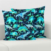 Blue and green dinosaurs - blue background