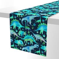Blue and green dinosaurs - blue background
