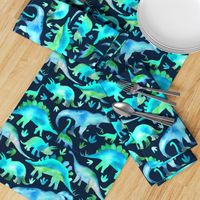 Blue and green dinosaurs - blue background