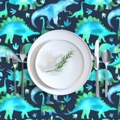 Blue and green dinosaurs - blue background