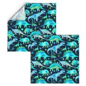 Blue and green dinosaurs - blue background