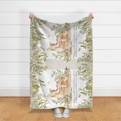 54” x 36” MINKY Mama + Baby Deer Blanket Panel, Girls Floral Animal Bedding, FABRIC REQUIRED IS 54” or WIDER 