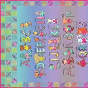 Yard Panel CUTE ANIMAL ABC ALPHABET BABY BLANKET RAINBOW horizontal by Floweryhat