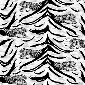 Tribal Tiger stripes print - faux fur white medium
