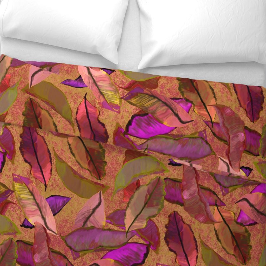 Tropical Leaves Pink Olive 150