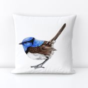 CUSHION Large Blue Wren Facing Left