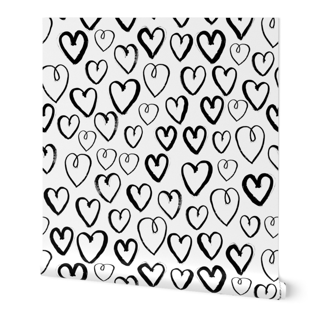 hearts (Small) // black and white hand-drawn gender neutral cool trendy scandinavian inspired black and white kids design