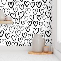 hearts (Small) // black and white hand-drawn gender neutral cool trendy scandinavian inspired black and white kids design