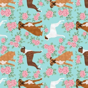 Boxer (RR) dog florals fabric pattern rose
