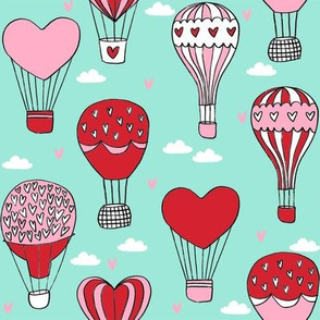 valentines hot air balloon // cute hearts balloons fabric nursery baby turquoise