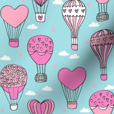 valentines hot air balloon // cute hearts balloons fabric nursery baby blue