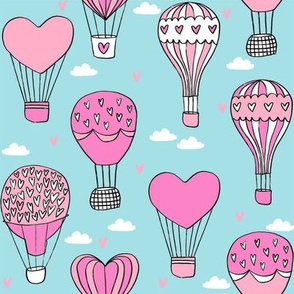 valentines hot air balloon // cute hearts balloons fabric nursery baby blue