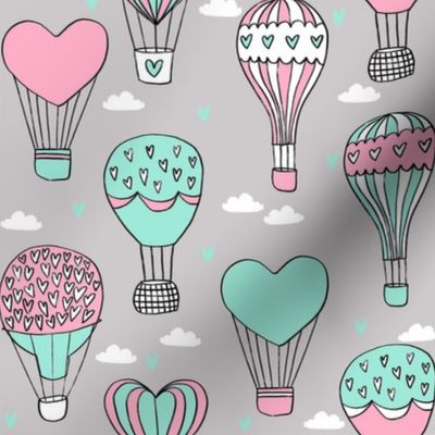 valentines hot air balloon // cute hearts balloons fabric nursery baby grey