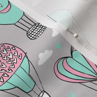 valentines hot air balloon // cute hearts balloons fabric nursery baby grey