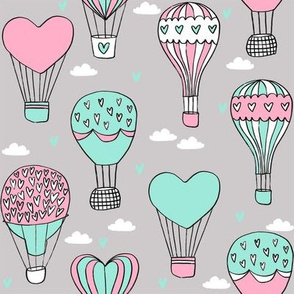 valentines hot air balloon // cute hearts balloons fabric nursery baby grey