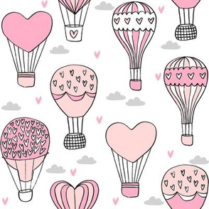 valentines hot air balloon // cute hearts balloons fabric nursery baby white pink