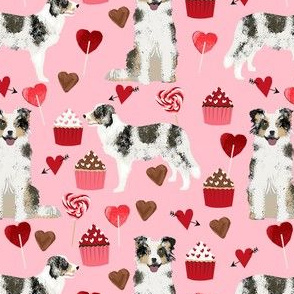 border collie blue merle valentines cupcakes hearts love dog fabric pink