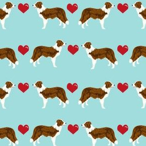 border collie love hearts dog breed fabric collies blue