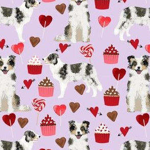 border collie blue merle valentines cupcakes hearts love dog fabric lavender