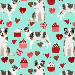border collie blue merle valentines cupcakes hearts love dog fabric turquoise