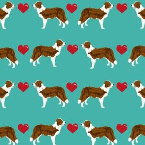 border collie love hearts dog breed fabric collies turquoise