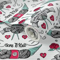 Born To Knit Tattoo - White Retro