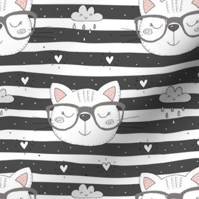 Geeky Cat on Stripes