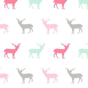 moose silhouette animals woodland nature fabric  girls nursery pink and mint