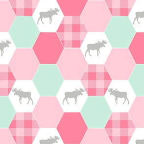 moose cheater quilt hexagons fabric pink mint and white girls nursery 