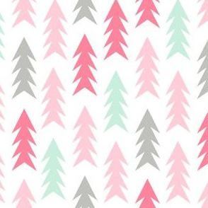 Trees forest camping woodland nature nursery fabric pink white mint
