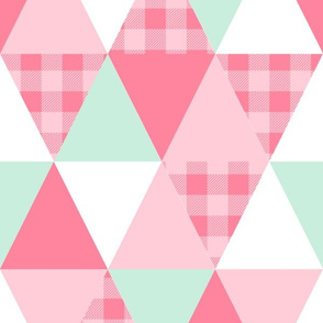 triangle cheater quilt coordinate for girls room nursery buffalo plaid pink dots