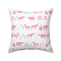 deer and bear camping tent nursery girls fabric pink plaid