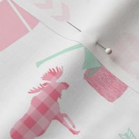 deer and bear camping tent nursery girls fabric pink plaid