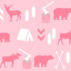 deer and bear camping tent nursery girls fabric pink