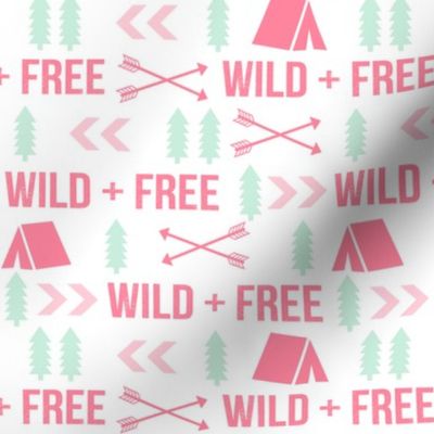 wild and free typography camping tent arrows fabric white pink and mint