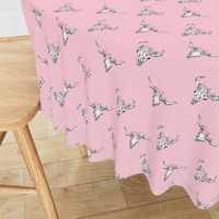 Deer skull antlers seer head woodland nature nursery florals fabric pink